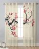 Cherry Blossom Branch Flower Chinese Style Sheer Curtains for Living Room Decor Window Curtains Kitchen Tulle Voile Curtains