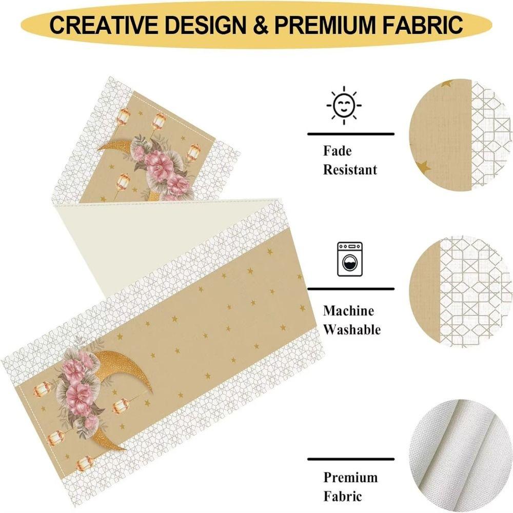Vintage Ramadan Table Runner Washable 2D Single Print Ramadan Decorations Watercolor Flowers Reusable Islamic Table Runner