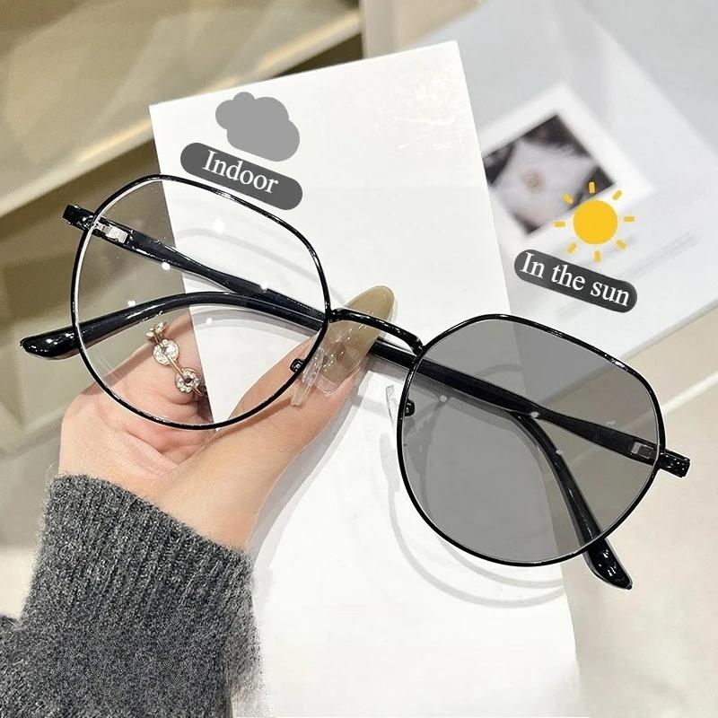 Outdoor Photochromic Sunglasses Ladies Intelligent Color Change Minus Diopter Glasses Trendy Myopia Prescription Lens Eyeglasses
