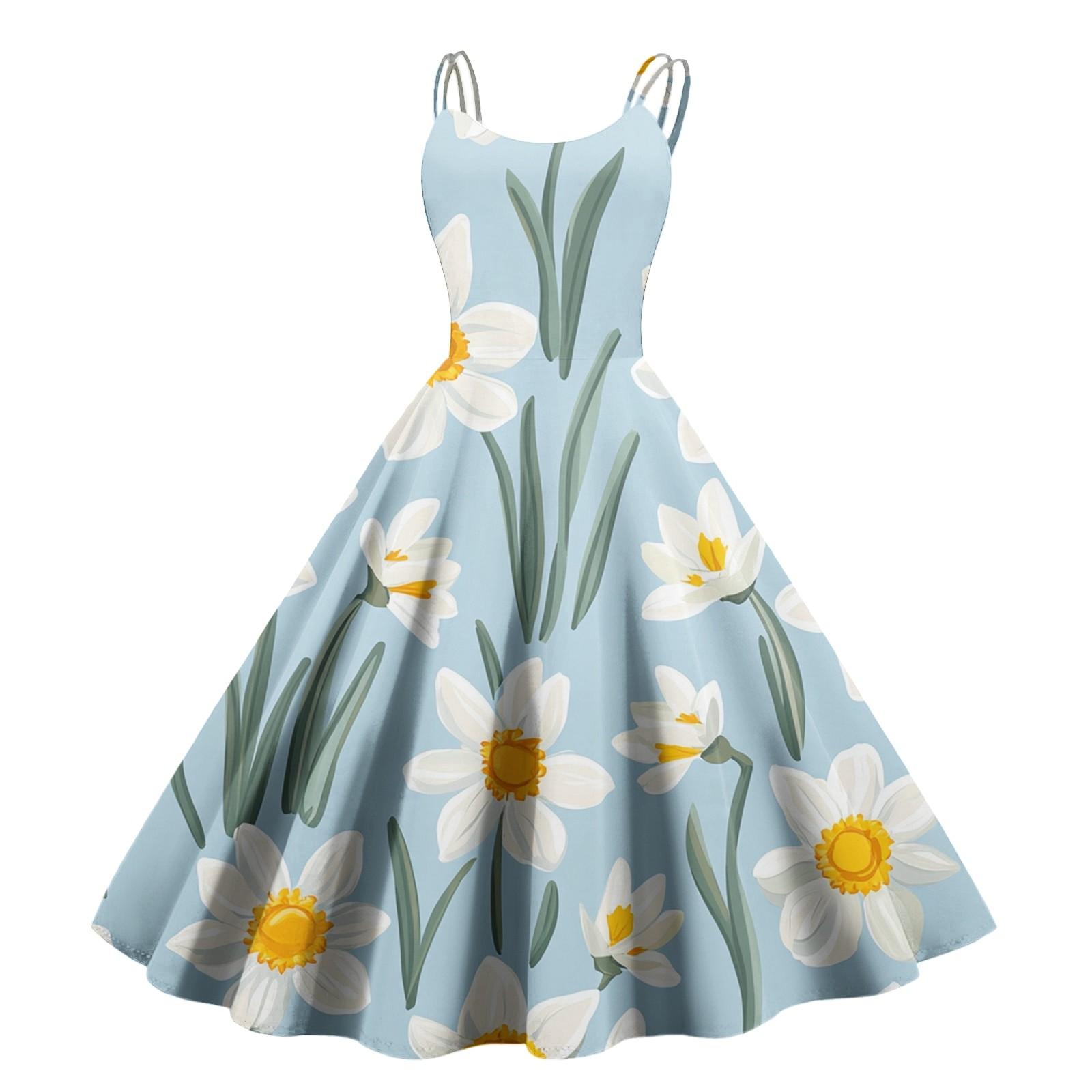 

Женское сексуальное платье с открытыми плечами в стиле панк-винтаж с цветочным принтом XXL светло-синий