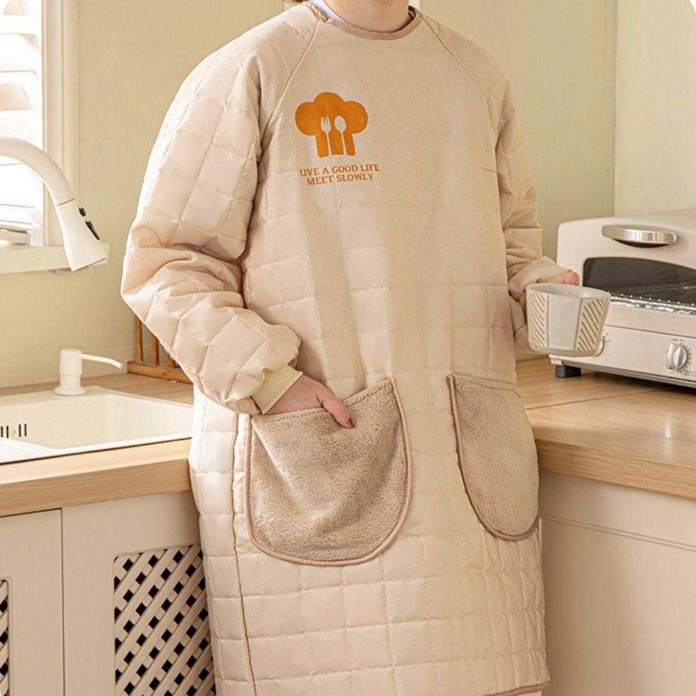 Thickened Kitchen Cooking Apron Waterproof Oil-proof Long-sleeved Apron Wear-resistant Protective Catering Work Clothes