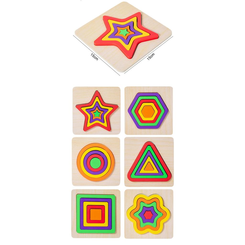 Holz Geometrische Bunte Puzzles 3D Formen Kognitionsbrett Montessori Puzzle Lernspielzeug für Kleinkinder Farbe Form Lernen