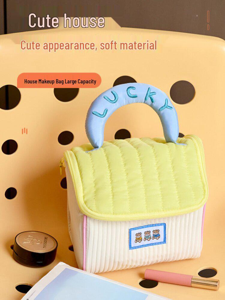 Cute House Makeup Bag: Spacious, 3D Design, Portable Souvenir, Partitioned Toiletry Storage for Women