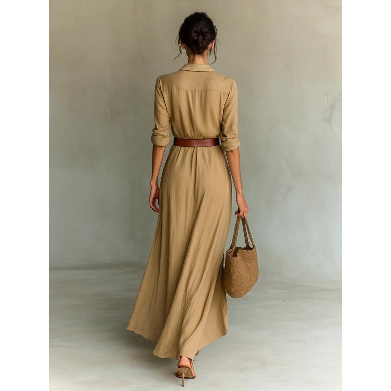 Beautiful Women's Autumn Elegant Temperament Sexy Solid Color Irregular Pleated Dress with Belt