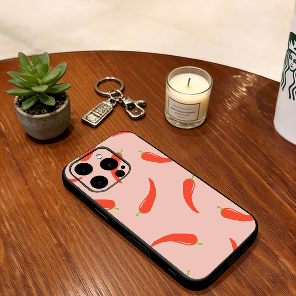 

Red Chili Pepper Phone Case For iPhone 17, 16,15,14,13,12,11 Plus,Pro Max, Others Soft Silicone Black Cover iPhone15
