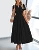 2026 Spring and Summer European and American Women's Fashion V-neck Pleated Bubble Sleeves Layered Pendulum Dress Women