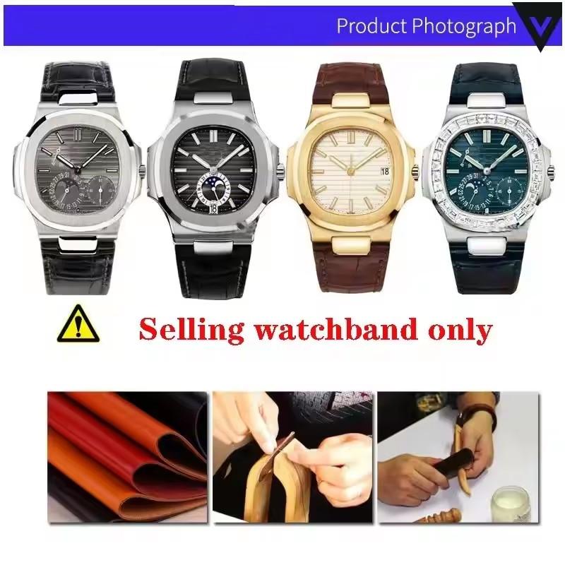 Patek Philippe Nautilus Serisi İçin Gerçek Dana Derisi Saat Kayışı 25mm Dana Derisi 5711 5712G Erkek Premium Saat Kayışları