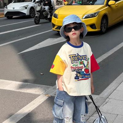 Dziecięcy bawełniany T-shirt z krótkim rękawem w stylu koreańskim dla chłopców i dziewczynek - Odzież letnia