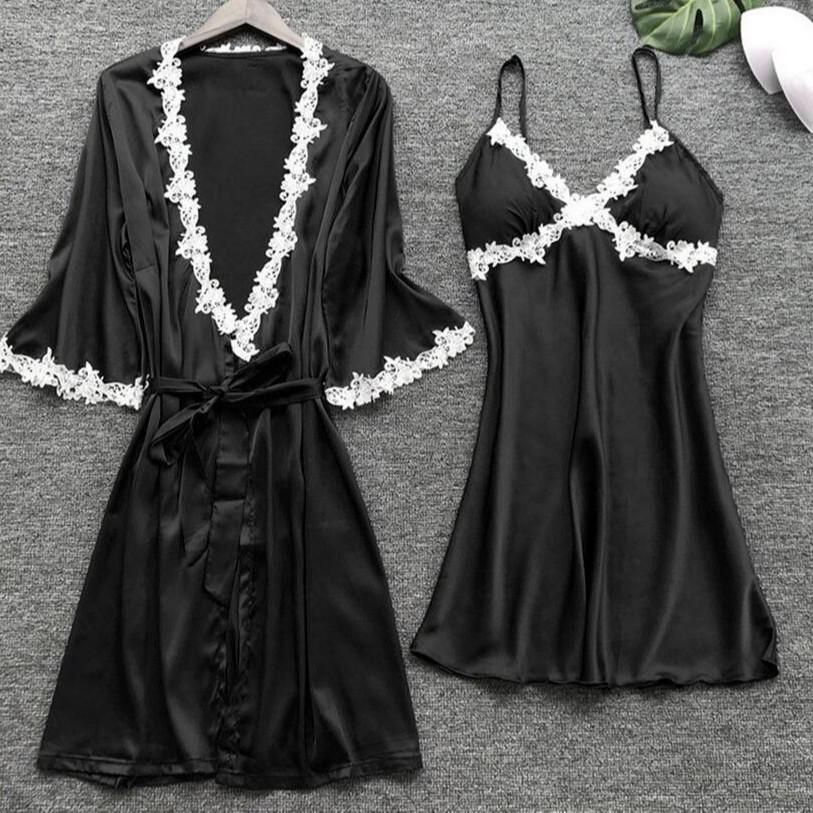 2019 Europäischer & Amerikanischer Damen Übergröße Sexy Pyjama Set: Sommer Braut Morgenmantel mit halben Ärmeln & Bademantel