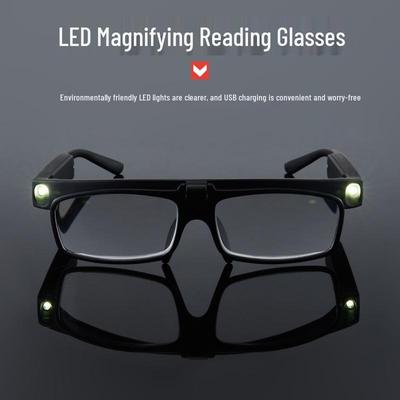LED-Lesebrille mit 160% Vergrößerung und hochklappbaren Blaulicht-Schutzgläsern