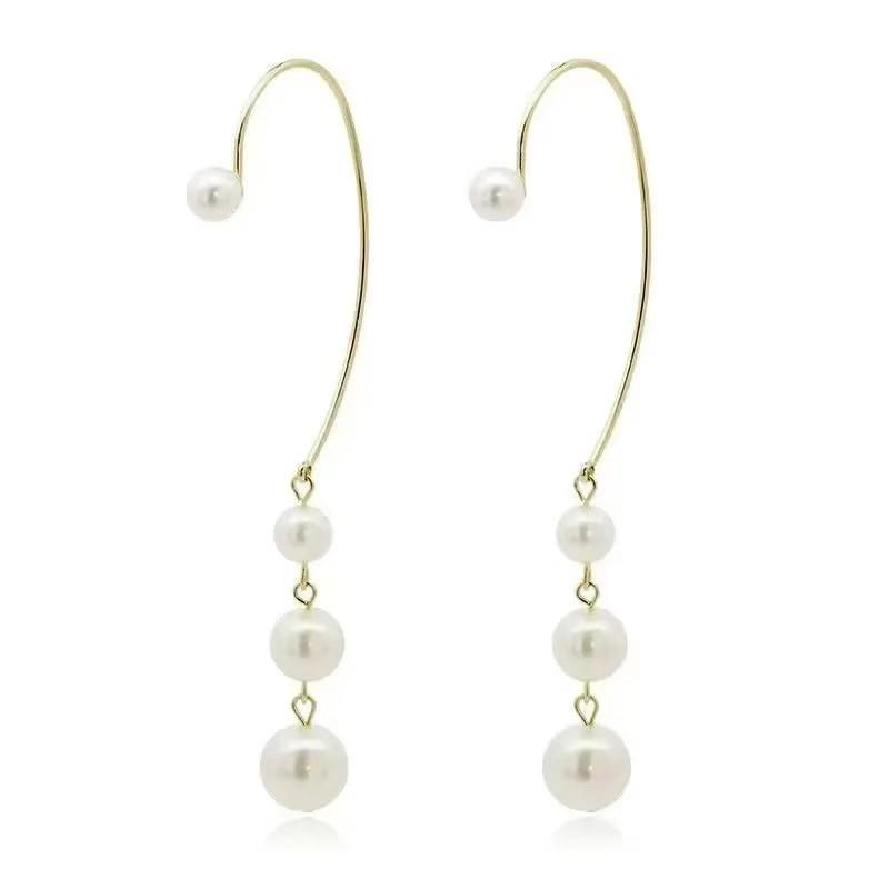 Корейские элегантные серьги-каффы с жемчугом, бабочками и кисточками в форме сердца для женщин (Пирсинг не требуется)