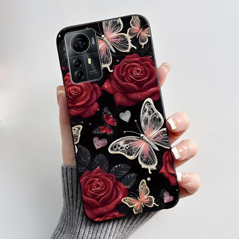 Für ZTE Blade A72S A7050 Hülle Für ZTE Blade V41 Smart Cover Luxus Mode Schmetterling Blume Silikon Weich Schwarz TPU Stoßfänger Schale