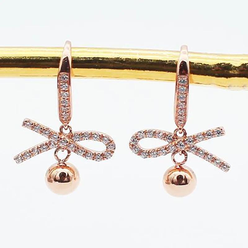 

Модные серьги-пусеты в форме бабочки цвета розового золота с цирконом, серьги с глянцевыми круглыми бусинами для женщин, свадебные, для помолвки, циркон