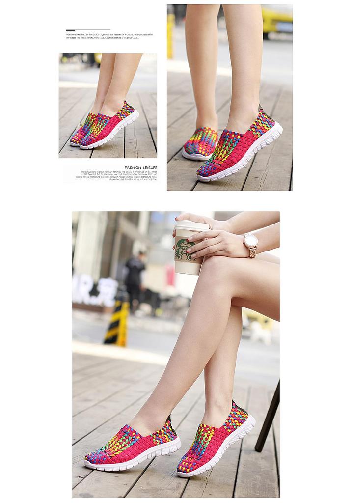Hand-Woven Women's Breathable Elastic Band Sports Shoes, Hollow Design, Large Size 42, Casual and Comfortable.