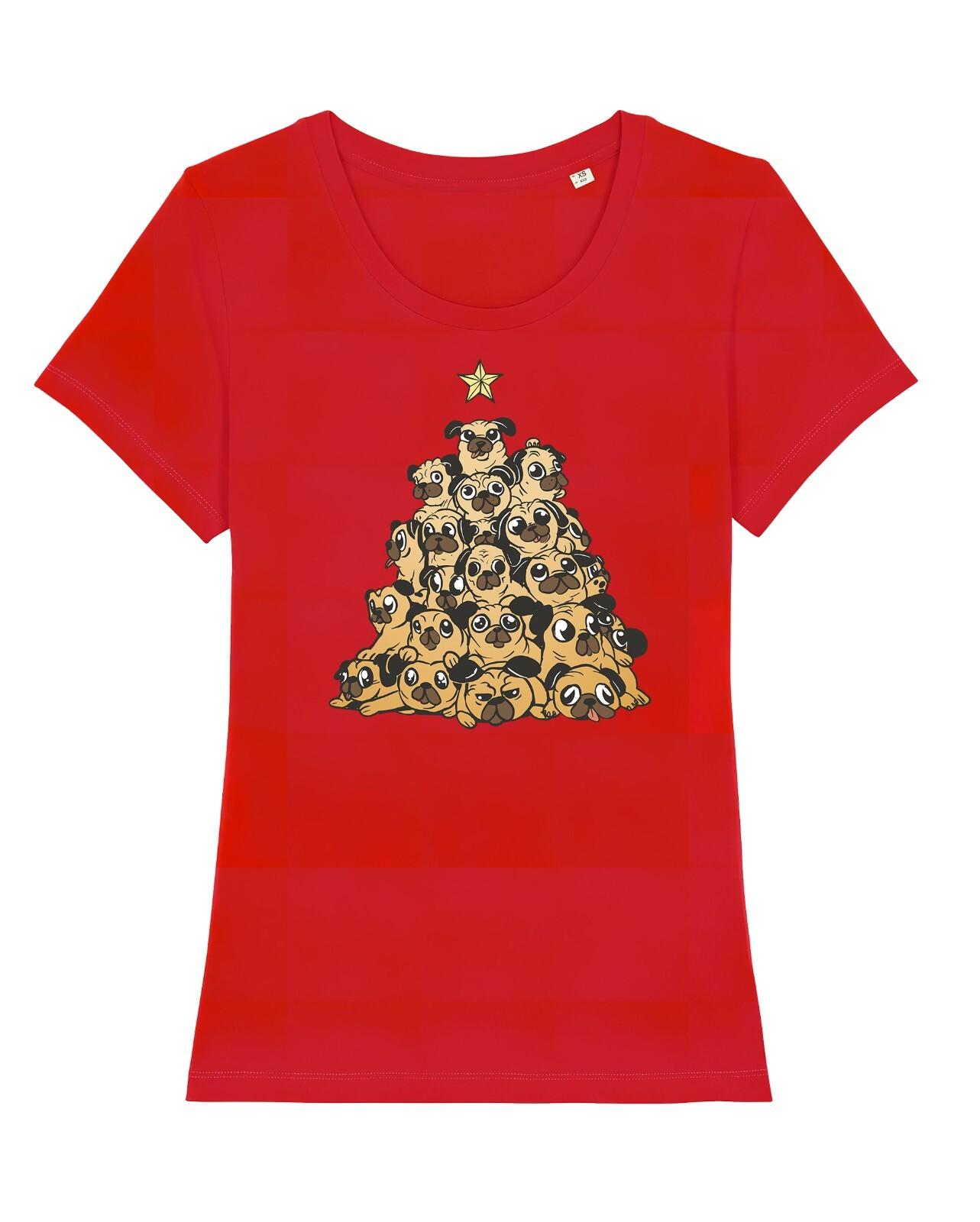 Christmas Tree Dog PUGS Womens T-Shirt Mens Womens Tees Top Gift Xmas Organic Cotton Dogs Puppies L