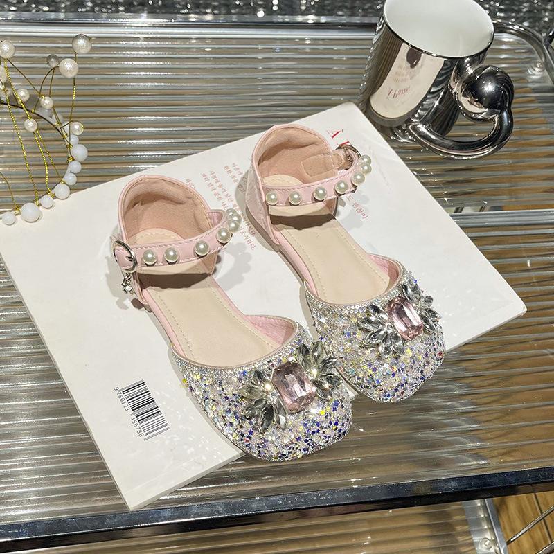 

Children s sandals 2026 spring rhinestone shiny children s princess shoes children s bag head soft-soled sandals 35 рожевий
