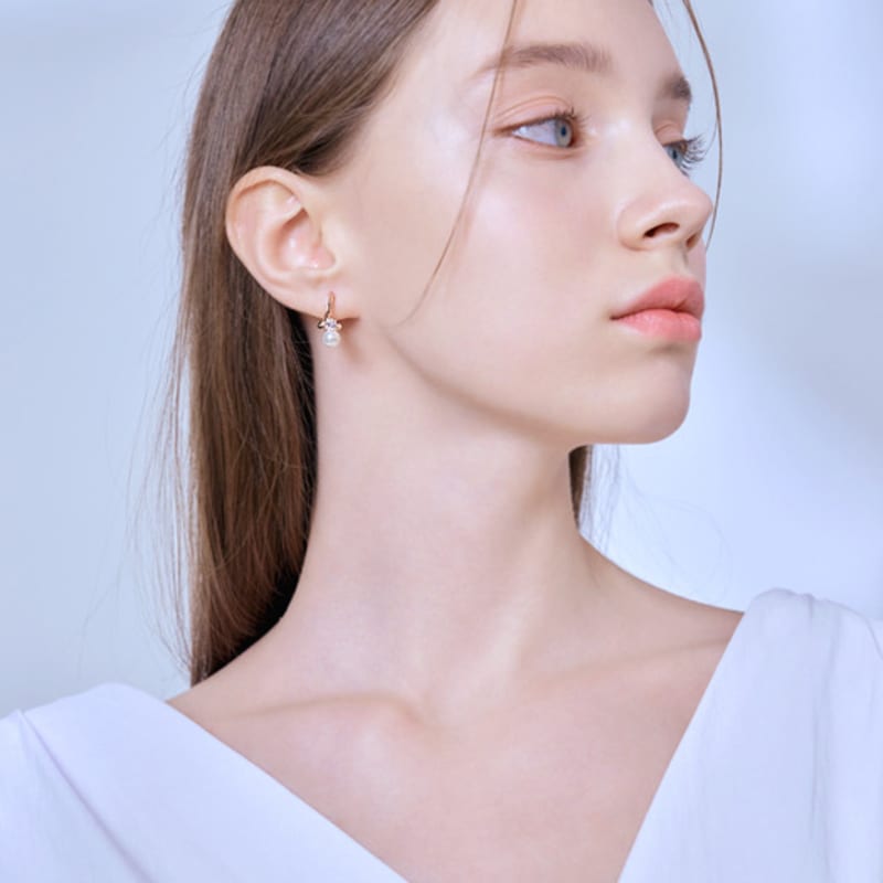 ELLE Schmuck 14K GF Welle Perle One-Touch Ohrringe ELGPEE430