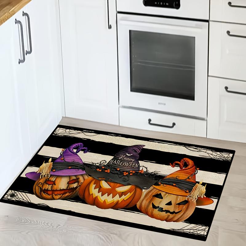 Halloween Theme Pumpkin Soft Kitchen Rug Anti-Fatigue Kitchen Rug Waterproof Non-Slip Rugs Set Runner Rug Bedside Rug Absorbent Carpet For Kitchen
