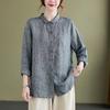 2026 Spring Retro Loose Fit Cotton Linen Lapel Shirt - Women's Plus Size, Long Sleeve