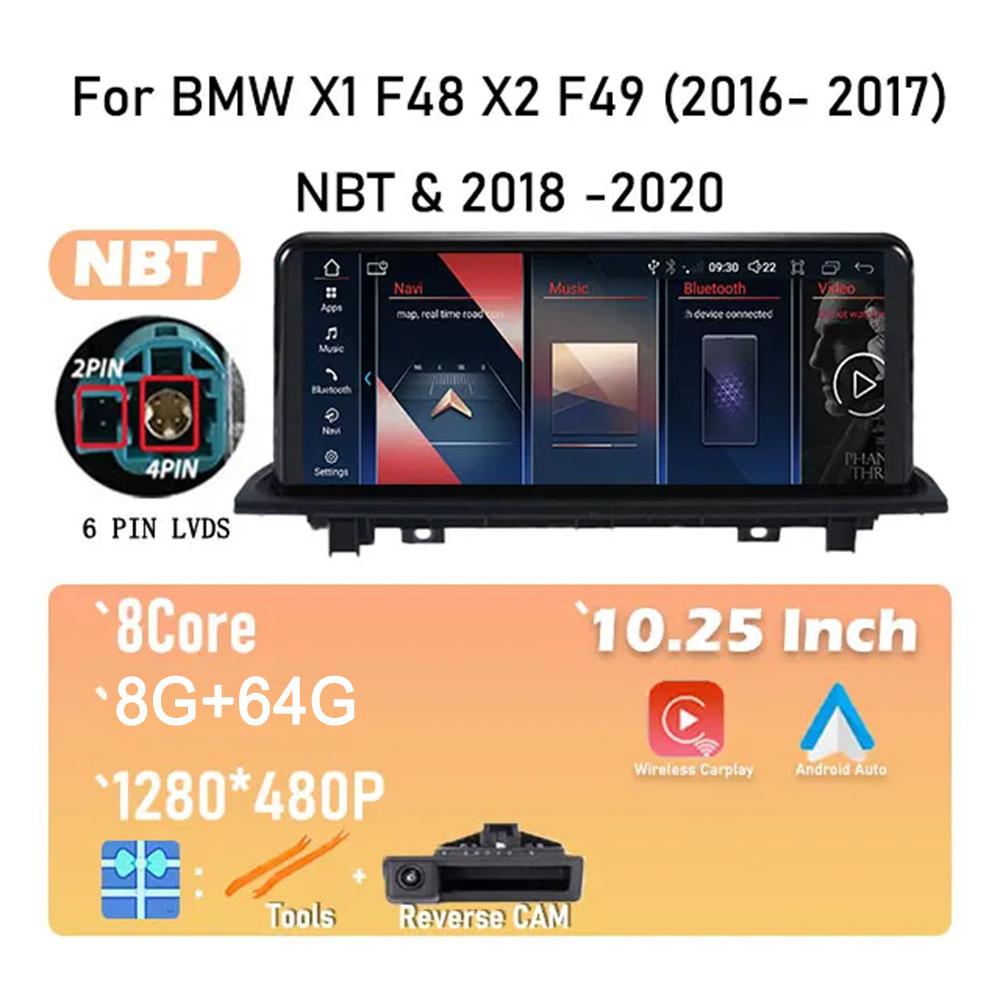 10.25 Inch Android 14 For BMW X1 F48 X2 F49 (2016- 2017) NBT & 2018 -2020 EVO System Car Player GPS Navigation Multimedia Video