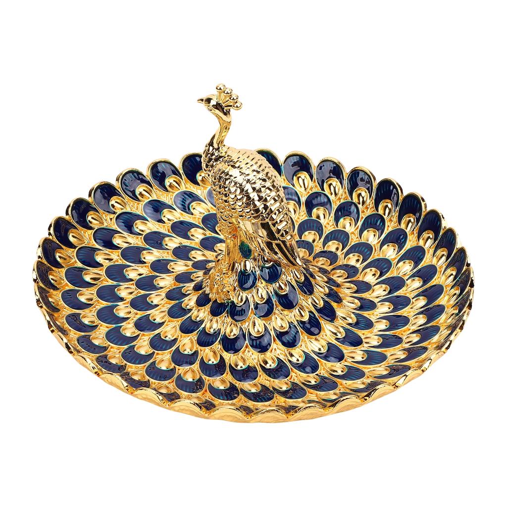 Tavă Rotundă de Servire Formă Păun Farfurie Metalică pentru Gustări Fructe Deserturi Depozitare Decor Masă Acasă Bufet Hotel Bar