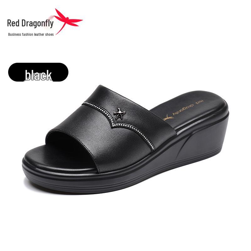 Red Dragonfly Women s Genuine Leather Thick-Soled Non-Slip Flat Sandals for Summer Outdoors 40