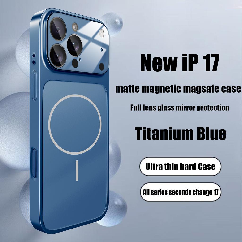 Luxury Large Frame Glass Lens Protect New Phone Case for iPhone 17 Air 16 15 14 13 Pro Max 17 Pro Magsafe Magnetic PC Hard Cover