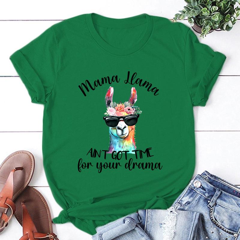 

New Mama Llama Ain T Got Time For Your Drama Print T-Shirts Women Summer Cool Short Sleeve Female Casual T-Shirts Round Neck Top 4XL