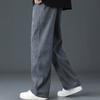 Men Fall Winter Pants Drawstring Elastic Waist Straight Wide Leg Loose Thick Plush Pockets Soft Men Casual Sports Trousers Long Sweatpants