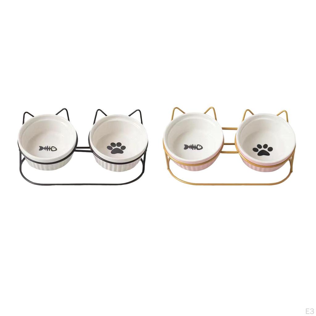 Cat Bowl Raised Detachable Feeder with Iron Holder Shelf Neck Guard for