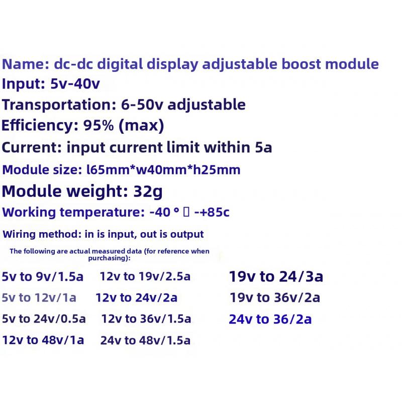 Step-up Voltage Regulator Board, Digital Adjustable DC Converter 5V-12V Input to 24V 36V 42V 48V Output