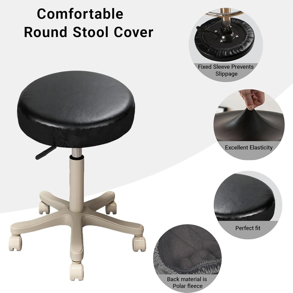 Round Seat Covers for Stools with Elastic - 2-Pack Black Bar Stool Seat Covers Universal Washable Fit for 14-16 Inch Round Stool Chair Cover