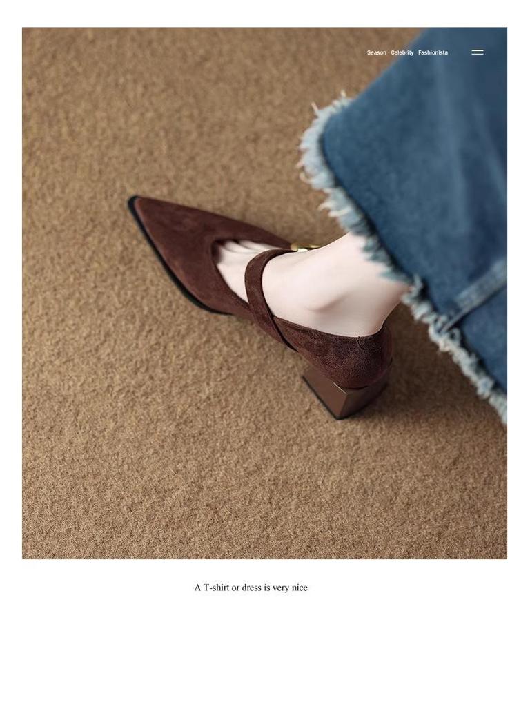 Französische Retro Mary Jane High Heels - Exquisiter Frühling/Herbst 2025 Stil für Damen mit spitzer Zehenpartie, perfekt zu Röcken.