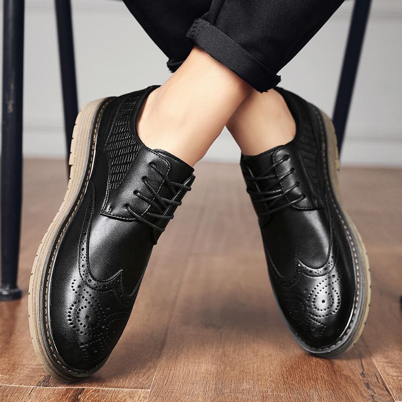 2024 Spring New Leather Casual Shoes for Men British Style Lace-up Oxford Shoes Men Classic Thick Soled Business Dress Men Shoes