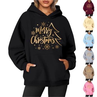 Women's Round Neck Long Sleeve Christmas Print Top Hoodie