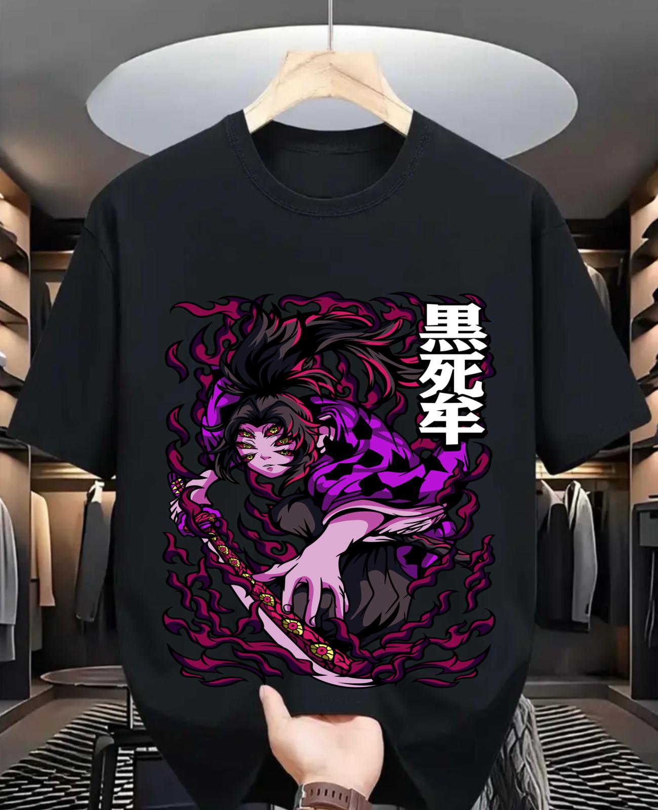 2026 Summer Demon Slayer Anime Kokushibo Printed Loose Shortsleeved Pure Cotton Childrens Tshirt Unisex Casual Loose Y2k S