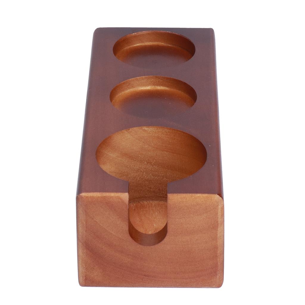3‑Slots Wood Coffee Tamper Holder Portafilter Storage Stand Tamping Station Coffee Color