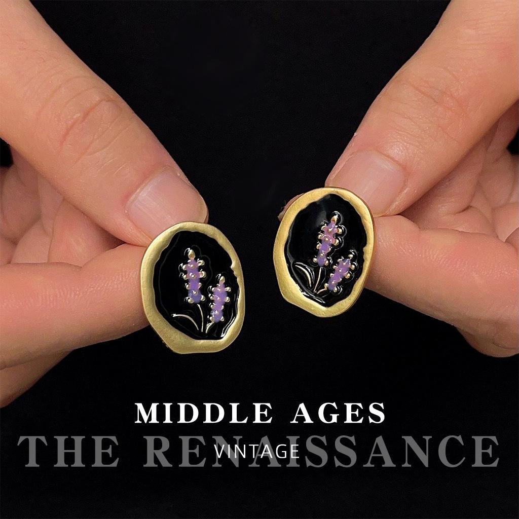 Средневековые ретро литературные и художественные матовые лавандовые серьги овальные геометрические особой формы серьги с масляной эмалью серьги