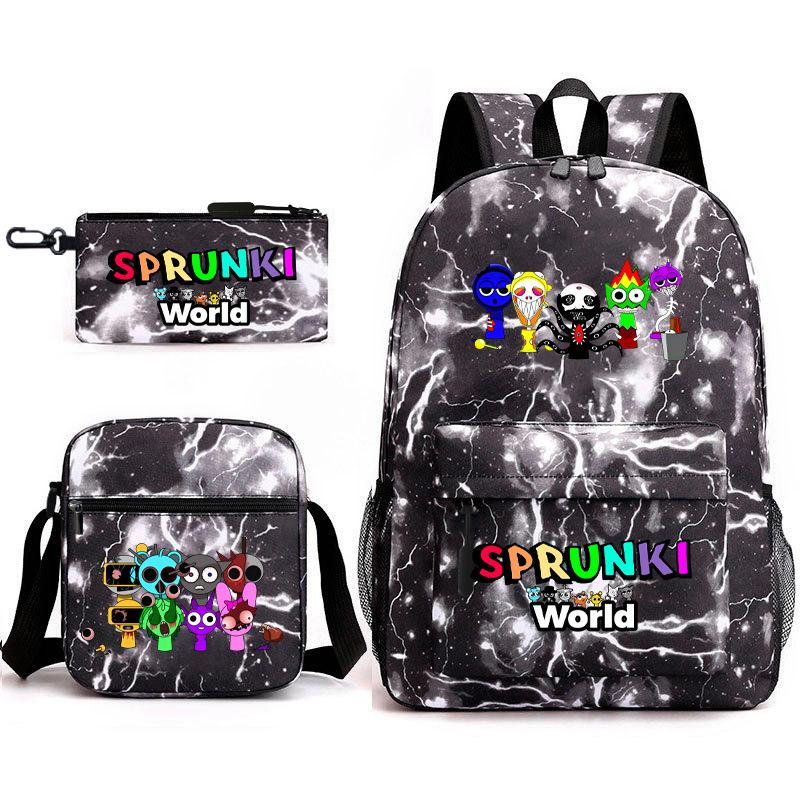 Rhythm Box Game Merchandise Elementary School Bag Sprunki Cartoon Starry Sky Backpack 3-piece Set D