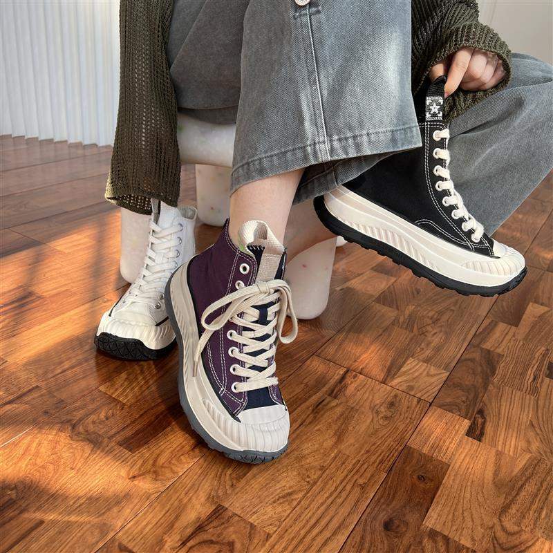Canvas Shoes Women's High Top 2025 Spring and Autumn Design Sense Casual Sports Board Shoes Thick Sole Heightening White Shoes Velvet Short Boots