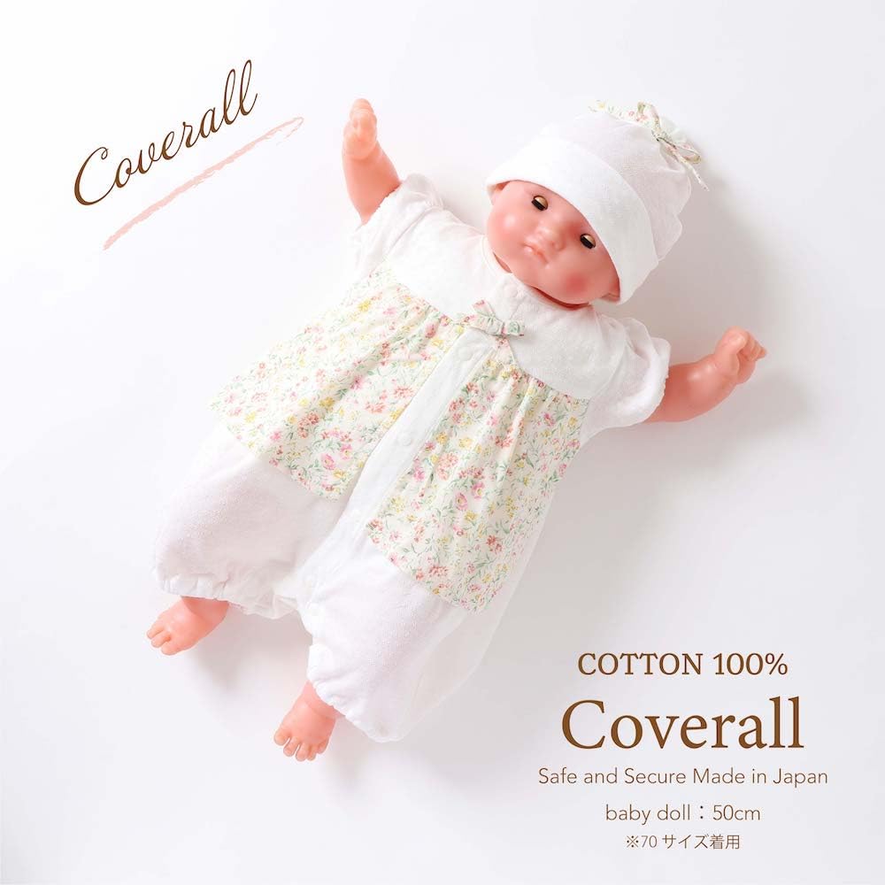 Cream de Coco Made in Jersey Tuck Jacquard Petite Flower Baby Clothes for Size - Japan, Spring/Summer Coverall, Newborns, 25-43112 (White, 80cm)