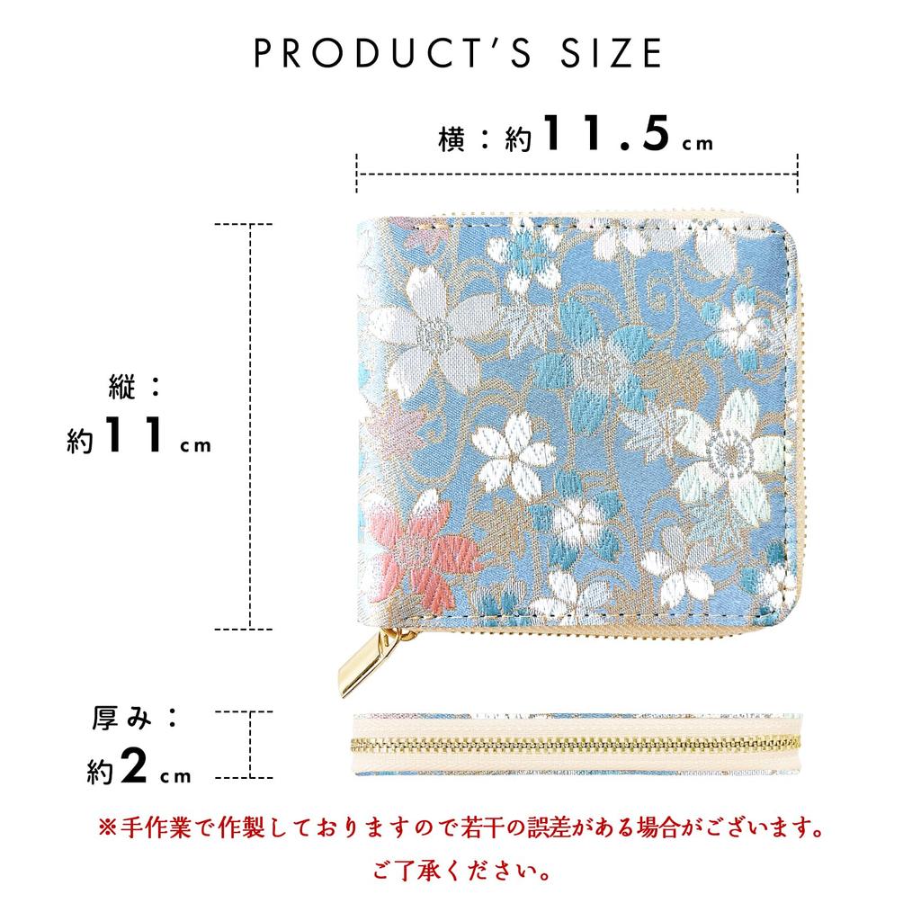 Carteira Nishijin-ori, zíper redondo, dobrável, carteira redonda, feminina, padrão japonês, estilo japonês, compacta, mini carteira, Ming, Flor de Cerejeira na Superfície da Água