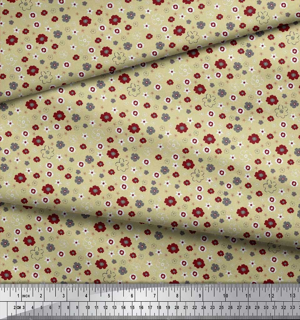 Soimoi Purple Japan Crepe Satin Fabric Flower Artistic Decor Fabric Printed Metre 42 Inch