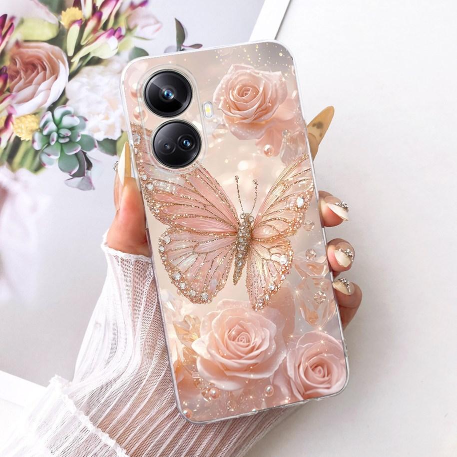 For Cover Realme 10 Pro Plus 5G Phone Case Fashion Butterfly Flower Soft Clear Silicone Funda For Realme 10 Pro 10Pro+ 5G Bumper