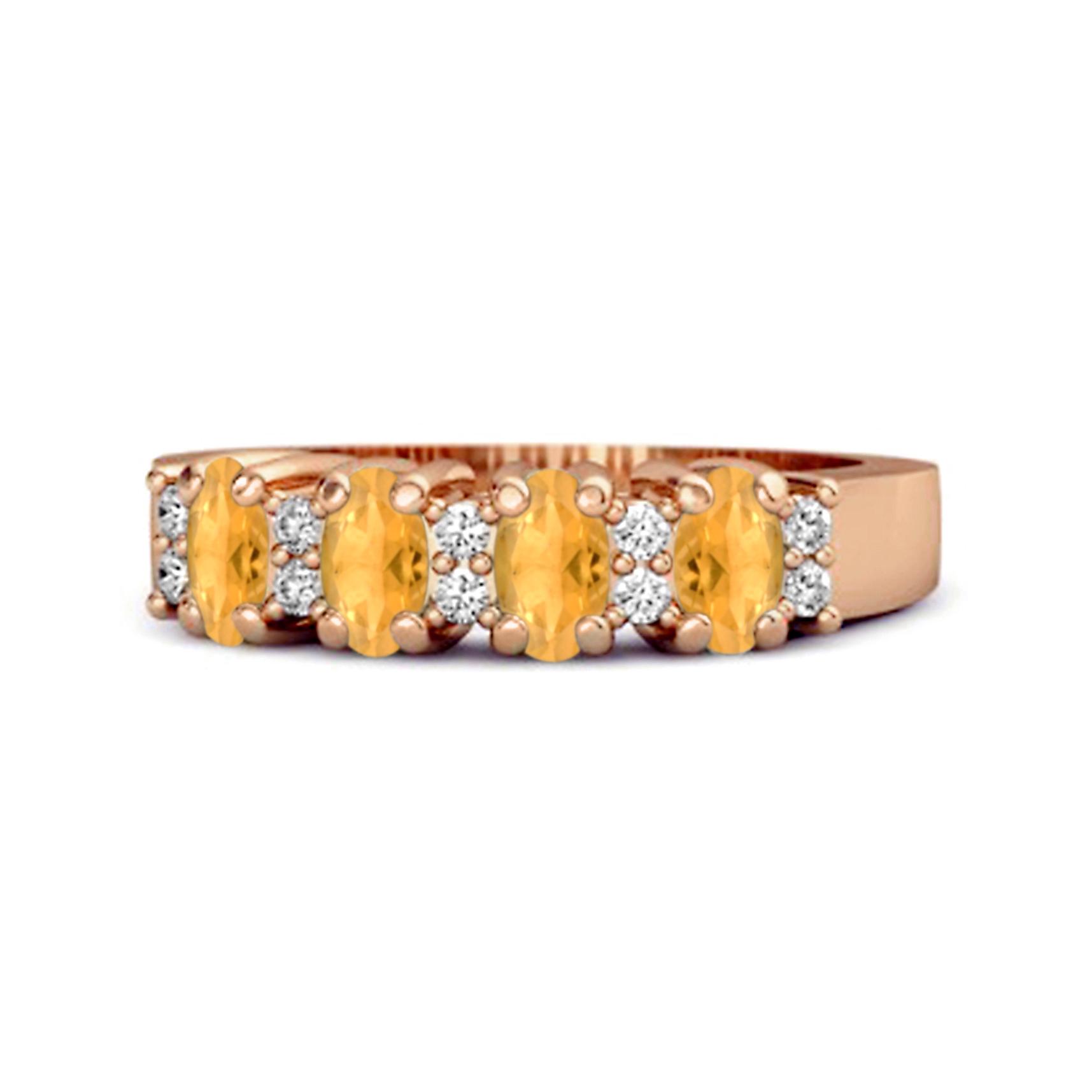 Citrine White Topaz Eternity Classic Band Ring - 925 Sterling Silver Rose Gold Vermeil 7.5 ярко-розовый