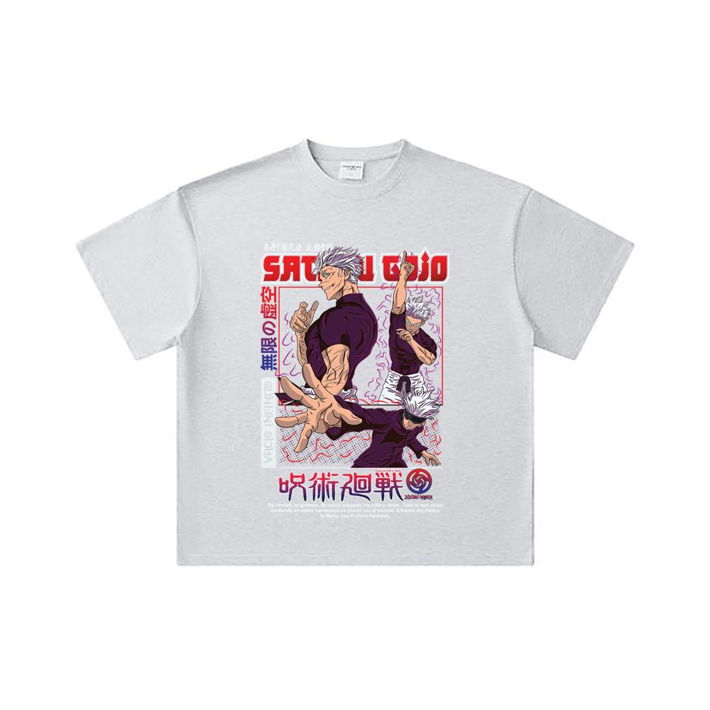 260 GSM Double Yarn 32 Count 100% Cotton Jujutsu Kaisen V25 Gojo Print Unisex Heavy Cotton T Shirt