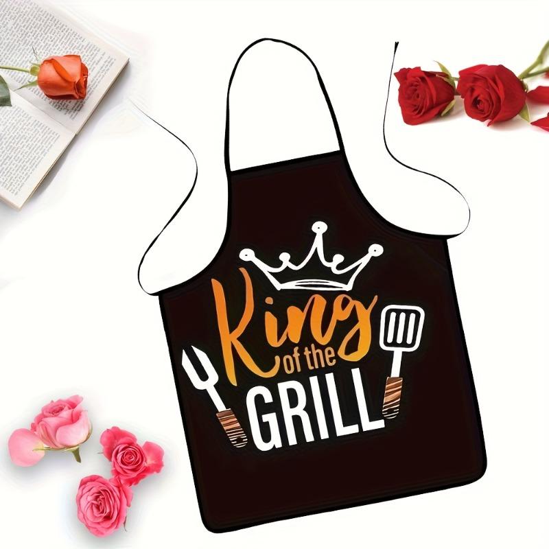 1pc "King of the Grill" Apron - Featuring Crown and BBQ Text Print - Suitable for Outdoor Barbecues/Family Camping, BBQ Themed P