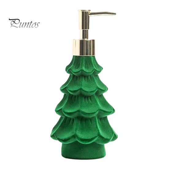 Cute Holiday Bathroom Accessories Christmas Tree Soap Dispenser, Flocking Effect Refillable Lotion Flocked Decor for Sink Pump Bottle, Reusable