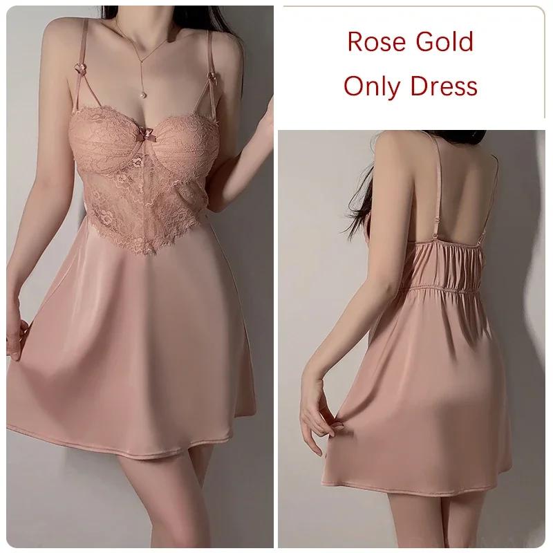 Women's Robe Dress Set Camisole Bra Smooth Lace Plaid Dress Women's Silk Pajamas
