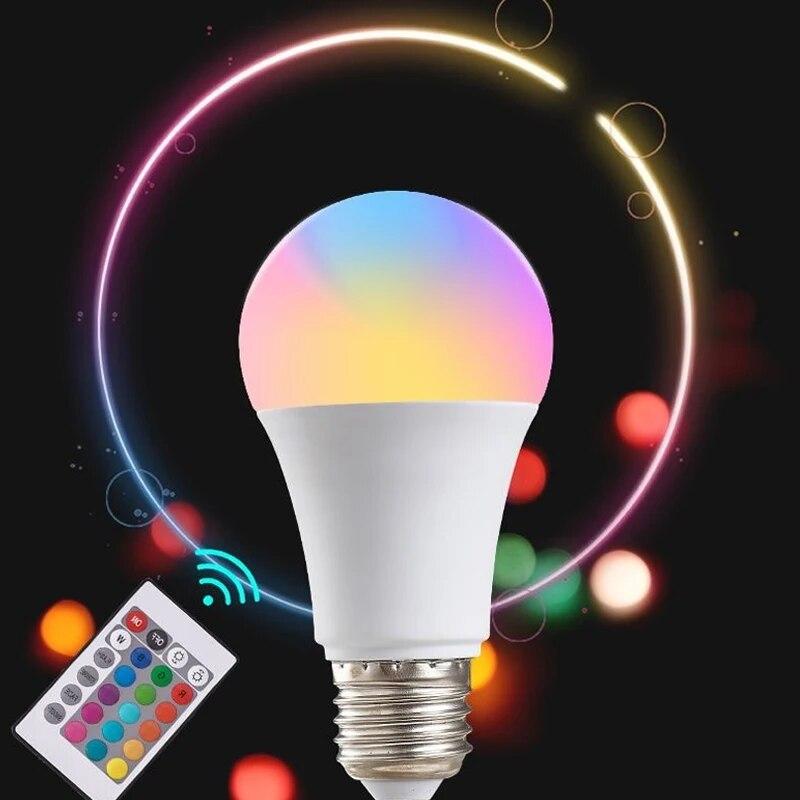 1PC 16 Colors RGB Bulb LED Multicolor Bulb E27 220V Household Lighting Dimmable 24 Key Remote Control Smart Lamp Atmosphere Light